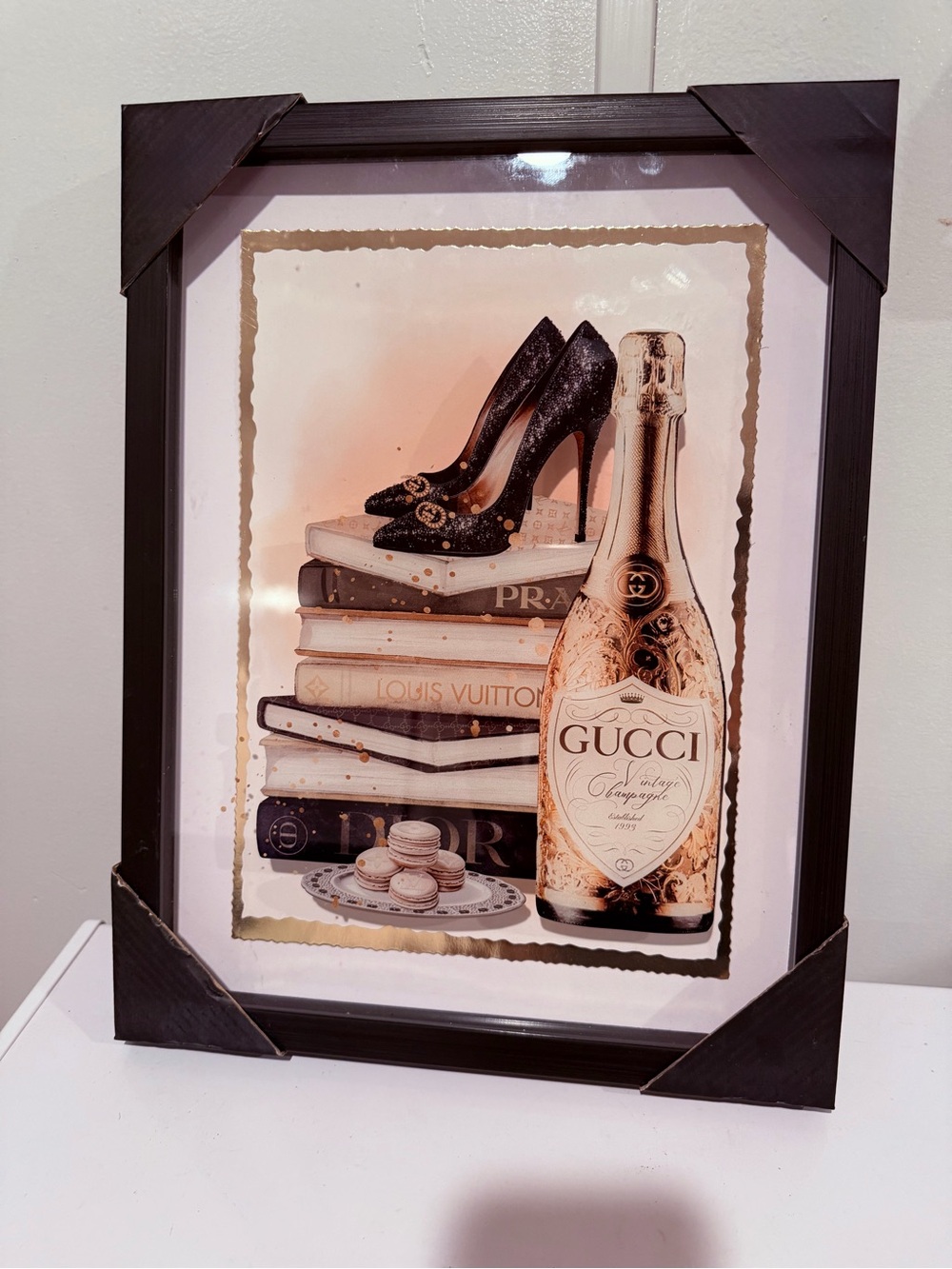 Vintage Champagne Art Print with Gold Accents